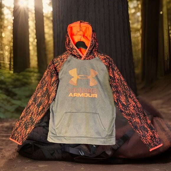 Under Armour Sweatshirt Boys YXL Gray & Orange/Black Digital Street Camo - Picture 1 of 15
